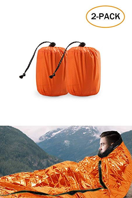 TWFRIC Emergency Sleeping Bag - Waterproof Lightweight Thermal Bivy Sack - Survival Blanket Bags Portable Nylon Sack Camping, Hiking, Outdoor, Activities (2 Pack)
