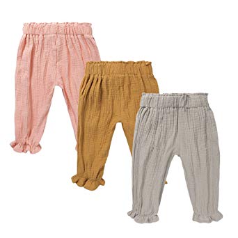 Mary ye Baby Boys Girls 3 Pack Cotton Linen Trousers Kids Casual Ankle Pants