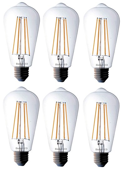 Bioluz LED Vintage Edison LED Bulb, Dimmable 7W ST64 Antique LED Bulb Squirrel Cage Filament Lights, Home Decoration, E26 Base, 2700K, Warm White, Pack of 6