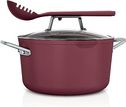 Ninja CW202CRD Foodi NeverStick PossiblePot, 12-in-1 Premium Set with 7-Quart Capacity Pot, Roasting Rack, Glass Lid & Integrated Spoon, Nonstick, Durable & Oven Safe to 500°F, Red