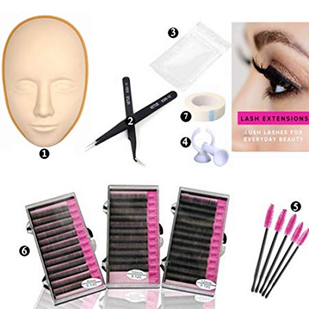 Dragon Grain Training Mannequin Head False Eyelashes Extensions Practice Set for Makeup Training and Eyelash Graft (5D Skin Pratice set)