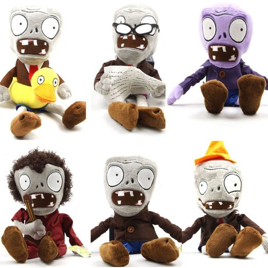 HUSOAR 28cm Plush Plants Vs Zombies Toys Doll a Set of 6 ---Ducky Tube Zombies,conehead Zombies,newspaper Zombies,grey Zombie,purple Zombie,dancing Zombie