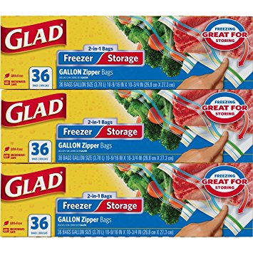Glad Food Storage and Freezer 2 in 1 Zipper Bags - Gallon - 108 count