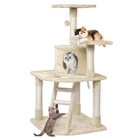 Yaheetech 48" Cat Tree Tower with Spacious Condo, Cozy Platform and Replaceable Dangling Balls