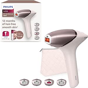 Philips Lumea Série 9900, épilateur à lumière pulsée, technologie SenseIQ et SkinAI, 4 embouts pour le corps, le visage, le maillot et les aisselles, utilisation avec et sans fil (modèle BRI951/00)