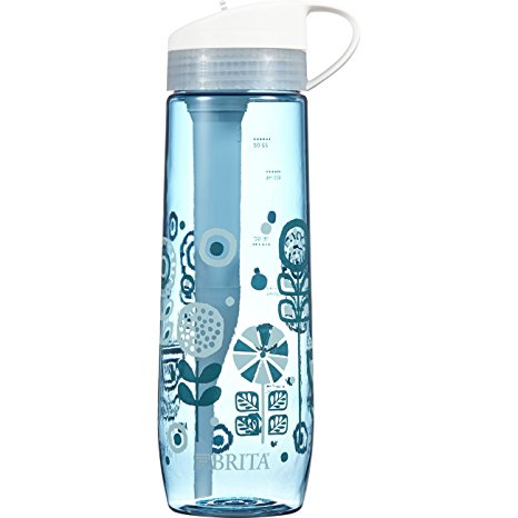 Brita 23.7 Ounce Hard Sided Water Bottle with 1 Filter, BPA Free, Printed Blue