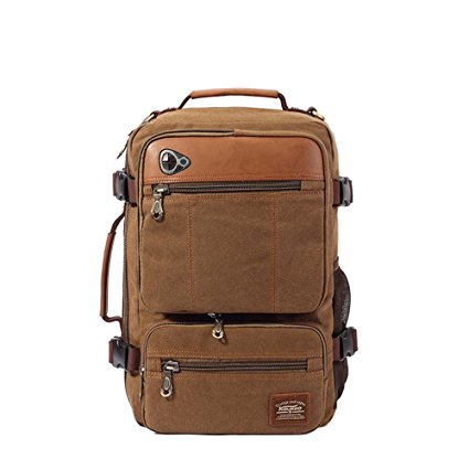 KAUKKO Vintage Canvas Backpack Outdoor Rucksack Hiking Travel Schoolbag Daypack