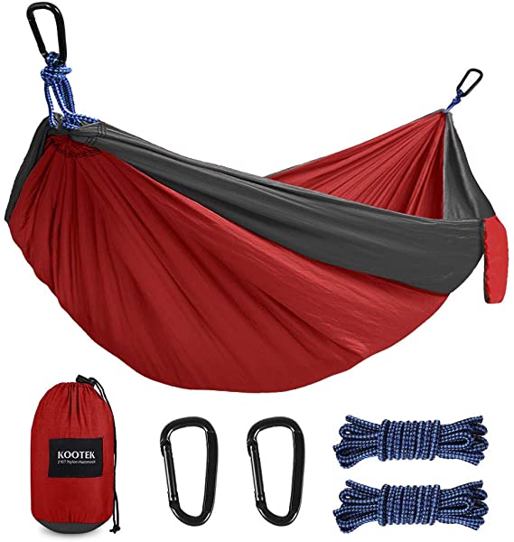 Kootek Camping Hammock Double & Single Portable Tree Hammocks with 2 Hanging Ropes, Lightweight Nylon Parachute Hammocks for Backpacking, Travel, Beach, Backyard, Hiking