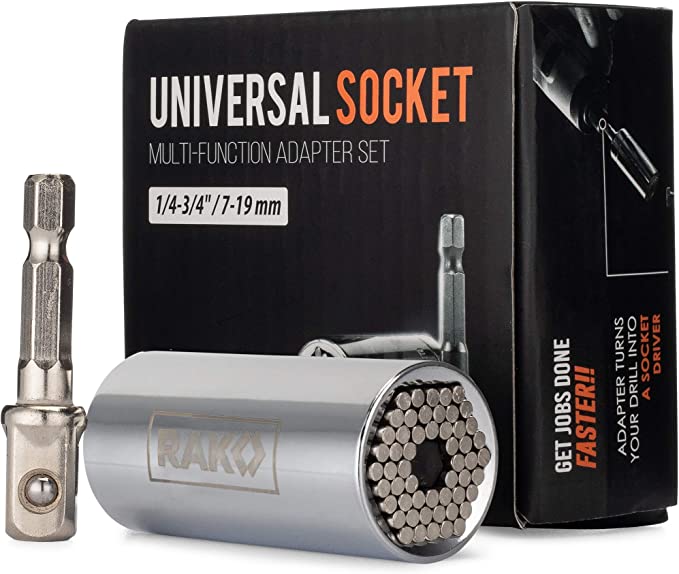 RAK Universal Socket Grip (7-19mm) Multi-Function Ratchet Wrench Power Drill Adapter 2Pc Set - Best Unique Tool Gift for Men, DIY Handyman, Father/Dad, Husband, Boyfriend, Him, Women