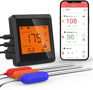 Garnen 160FT Bluetooth Wireless Meat Thermometer with 3 Temperature Probes, (Accurate & Instant Read) Smart Digital Cooking BBQ App for Grilling Oven Kitchen Food Smoker - Supports iOS & Android