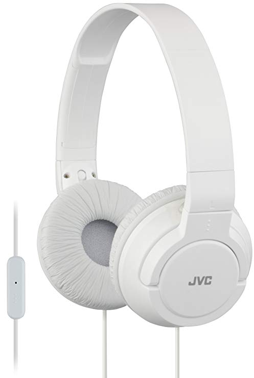 JVC Lightweight Flat Foldable On Ear Colorful Lightweight Foldable Headband with Mic, White (HASR185W)