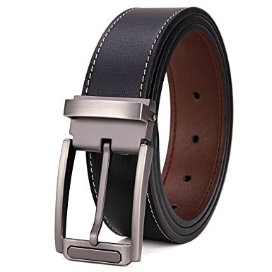 Tonly Monders Men's Reversible Belt Dress Leather Belts For Men Rotated Buckle