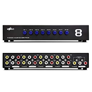 TNP AV Switch Box Switcher Selector (8 Input 1 Output) - 8 Way Port Stereo RCA Audio and Composite Video Selector Switch Box For Wii, XBOX, DVD, PS2, Cable Box, Security Monitors, Cameras