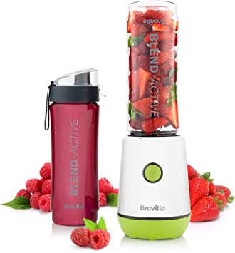 Breville VBL246 Personal Blender & Smoothie Maker | 350W | 2 Portable Blend Active Bottles (600ml) | Leak Proof Lids | White & Green, Plastic, 350 W, 600 milliliters, Green