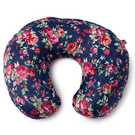 Minky Nursing Pillow Cover | Navy Floral Pattern Slipcover | Best for Breastfeeding Moms | Soft Fabric Fits Snug On Infant Nursing Pillows to Aid Mothers While Breast Feeding | Great Baby Shower Gift