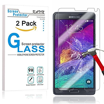 Galaxy Note 4 Screen Protector ,KATIN [2-Pack] Samsung Galaxy Note 4 Premium 9H Tempered Glass 2.5D Round Edge , 3D Touch Compatible with Lifetime Replacement Warranty