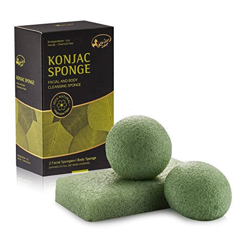 Kaiercat Konjac Facial & Body Sponge 100% Natural, Gentle Exfoliating, Deep Cleansing, for Sensitive, Oily & Acne Prone Skin (Green Tea)