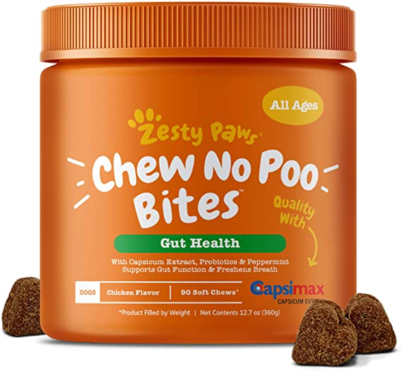 Zesty Paws Chew No Poo Bites - Coprophagia Stool Eating Deterrent for Dogs - Deter & Stop Dog from Eating Feces - Probiotic & Digestive Enzymes - Breath Freshener - Chicken Flavor, 90 Soft Chews