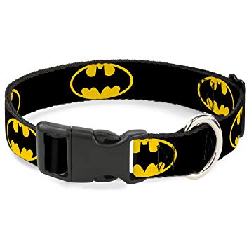 Buckle-Down Plastic Clip Collar - Batman Shield Black/Yellow - 1/2" Wide - Fits 9-15" Neck - Large