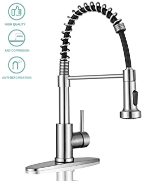 Kitchen Sink Faucets, Kitchen faucets with Pull Down Sprayer WEWE sus304 Stainless Steel Brushed Nickel Single Handle Single Hole Faucet for Farmhouse rv Utility bar Laundry Sinks