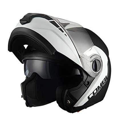 Triangle Motorcycle Helmets Matte Modular Dual Visor Flip Up High Performance [ DOT ] White (Large)