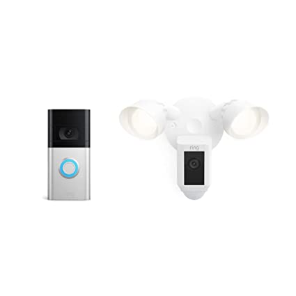 All-new Ring Video Doorbell 4 (2021 release) with All-new Ring Floodlight Cam Wired Plus, White (2021 release)