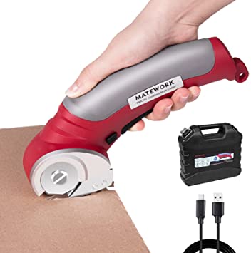 Matework Cordless Electric Scissors, 4V Multi-Cutter with Suitcase, 2000 mAh Cardboard Cutter with Self-sharpening Blade, Power Rotary Scissors for Carpet Leather