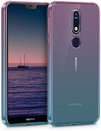 kwmobile Case Compatible with Nokia 7.1 (2018) - Clear TPU Soft Smartphone Cover - Bicolor Dark Pink/Blue/Transparent