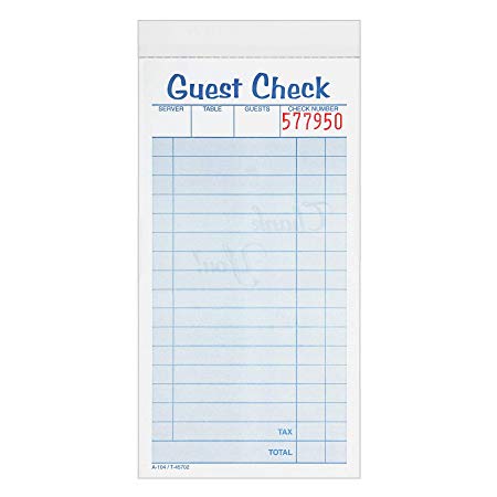 Adams Guest Check Pads, 2-Part, Carbonless, White/Canary, 3-3/8" x 6-3/8", 50 Sets per Pad, 10 Pack (104-50SW)