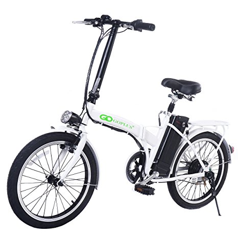 Goplus 20" 250W Folding Electric Bike Sport Mountain Bicycle 36V Lithium Battery (White)