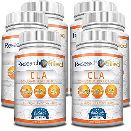 Research Verified CLA Safflower Oil - Natural Weight Loss with 2000mg 85% Pure Conjugated Linoleic Acid Softgel Capsules - 6 Bottles (6 Months Supply)