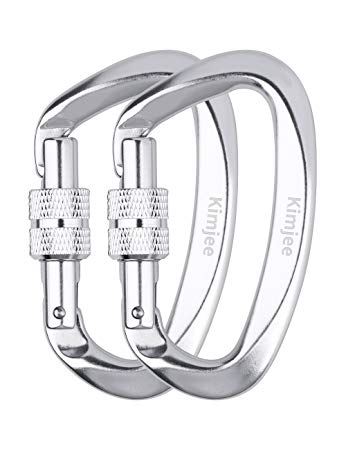 Kimjee 12KN Aluminum Carabiner D-Ring Locking Carabiners Clip, Keychain Clip, Screw Gate Hooks Spring Link Buckle for Hammock Camping Hiking Backpack etc.