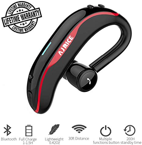 Business Bluetooth Headset Wireless Hands-Free Earphones V4.1 180°Rotating with Noise Cancellation Mic Can Pair 2 Cell Phones at The Same time