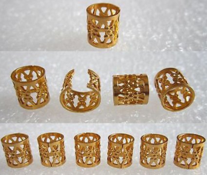 Dread Lock Dreadlocks Braiding Beads Golden Metal Cuffs Hair Accessories Decoration Filigree Tube 8mm 10pcs Pack