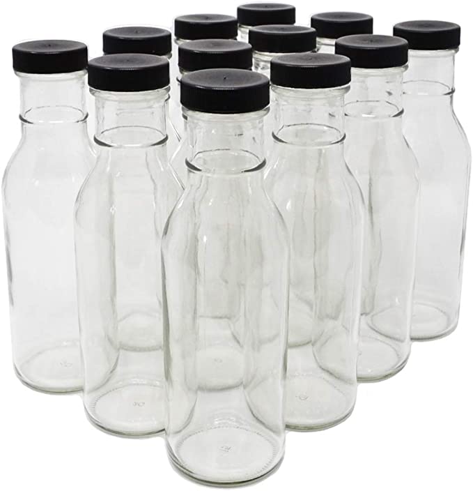 Clear Glass Beverage/Sauce Bottles, 12 Oz - Case of 12