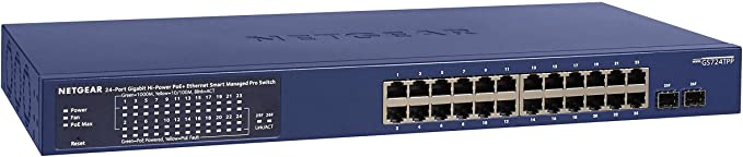 NETGEAR 26-Port Gigabit Ethernet Smart Managed Pro PoE Switch (GS724TPP) - with 24 x PoE  @ 380W, 2 x 1G SFP, Desktop/Rackmount, and ProSAFE Lifetime Protection