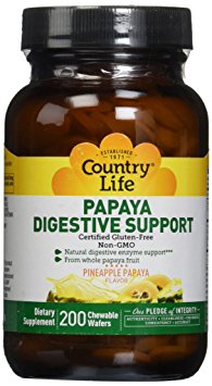 Country Life - Papaya Digestive Support - 200 Chewable Wafers