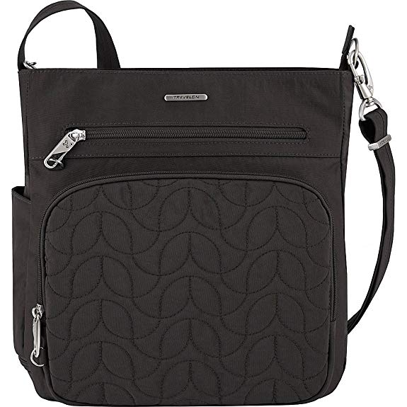 Travelon Anti-Theft Quilted North South Bag - Medium Nylon Crossbody for Travel & Everyday
