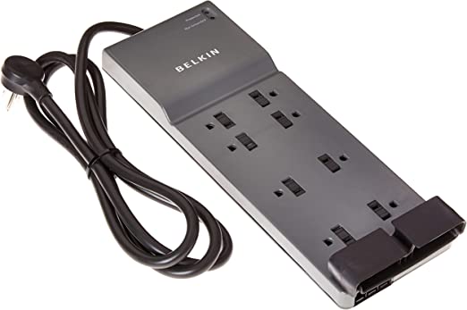 Belkin 8-Outlet Power Strip Surge Protector w/ Flat Plug, 6ft Cord – Ideal for Computers, Home Theatre, Appliances, Office Equipment (3,550 Joules), Model Number: BE108200-06 - 3 Pack