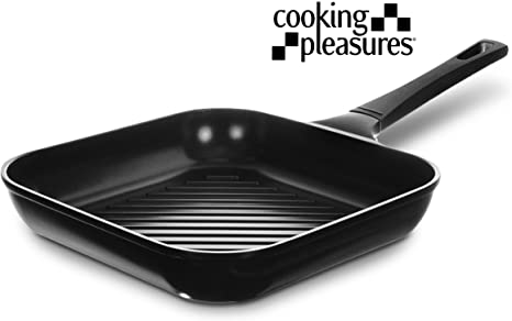 Cooking Pleasures Hard Annodized Square Nonstick Ceramic Grill Pan, 11-inch