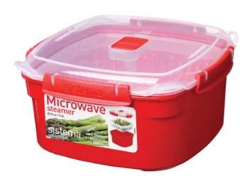 Sistema Microwave Medium Steamer with Removable Steamer Basket - 2.4 L, Red/Clear