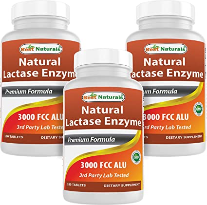 Best Naturals, Fast Acting Lactase Enzyme, 3000 FCC ALU, 180 Tablets (180 Count (Pack of 3))