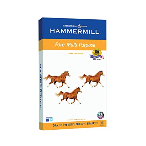 Hammermill Paper, Fore Multipurpose Paper, 8.5 x 14 Paper, Legal Size, 20lb Paper, 96 Bright, 1 Ream / 500 Sheets (103291R) Acid Free Paper