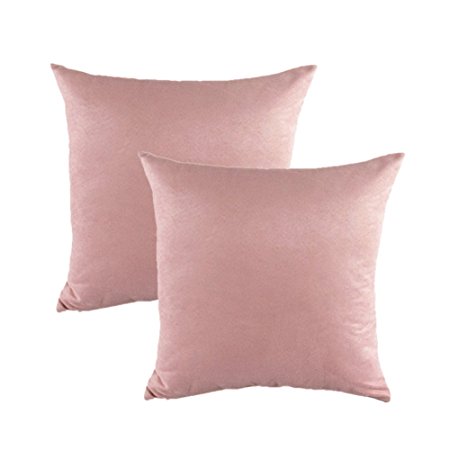 Aspire 2 Pieces Faux Suede Decorative Throw Pillowcases 18", Gift Idea - Pink