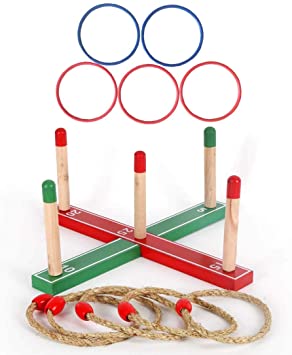 Lightahead Ring Toss Throwing Toss a Ring Game Set, Indoor - Outdoor Fun Family Game, Includes 5 Rope Rings & 5 Plastic Rings