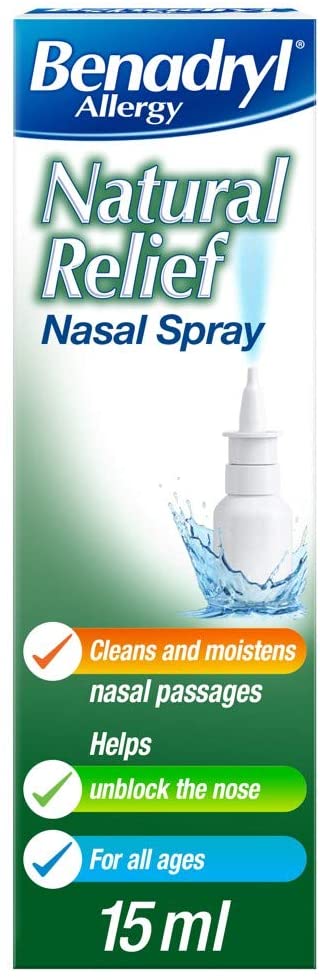 Benadryl Allergy Natural Relief Nasal Spray, Preservative Free Suitable from Birth, 15 ml