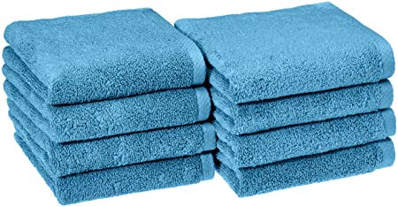 AmazonBasics Quick-Dry Hand Towels, 100% Cotton, Set of 8, Lake Blue