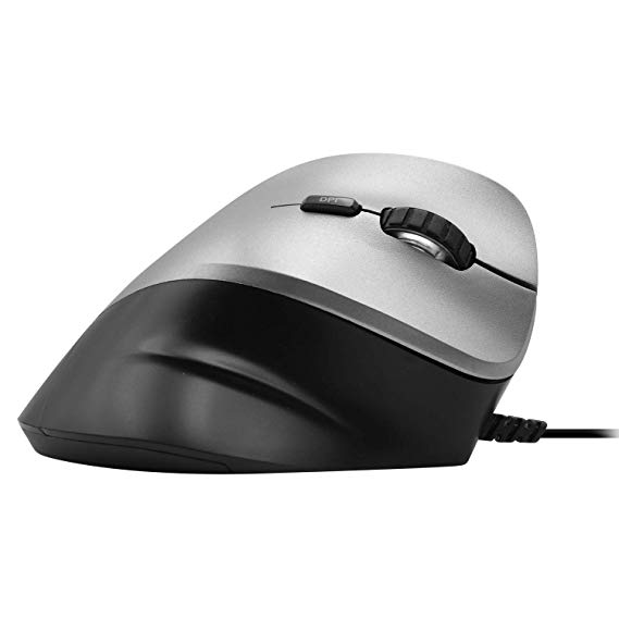Macally Vertical Ergonomic Mouse with Wired USB Cable, Comfortable 6 Button Ergo Upright Design [Reduce Muscle Strain], DPI Control 800/1200/1600 for Laptop, PC, Computer, Desktop, Notebook etc, Black