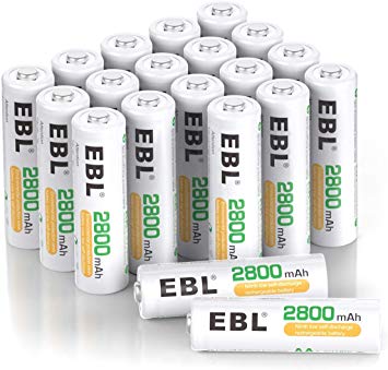 EBL 2800mAh Ni-MH Rechargeable AA Batteries - 20 Counts High Capacity AA Battery with Batteries Storage Cases