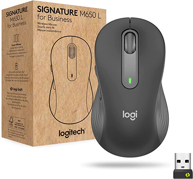 Logitech Signature M650 L for Business Wireless Mouse, for Large Sized Hands, Logi Bolt, Bluetooth, SmartWheel - Graphite